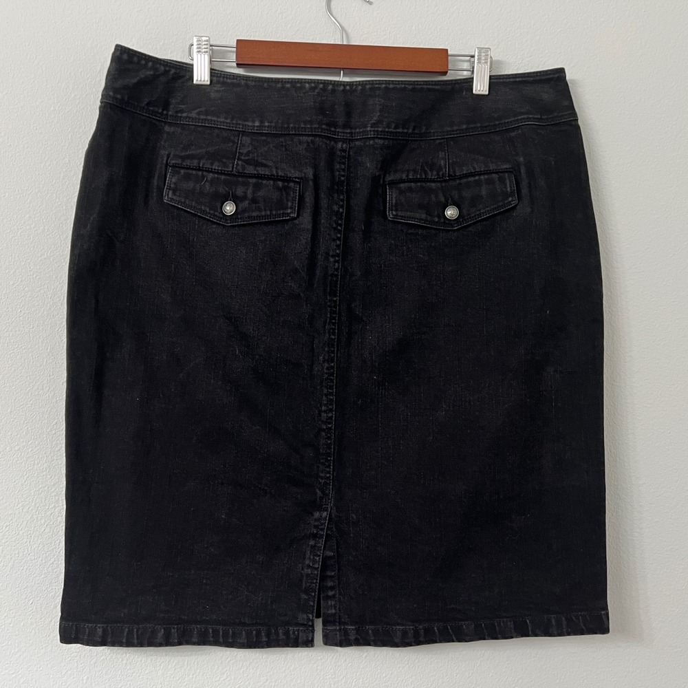 Lauren Ralph Lauren Womens 16W Black Denim Utility Skirt Belted Knee Length Y2K - Picture 4 of 9